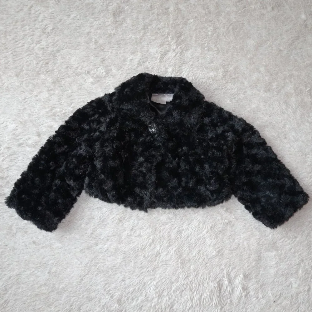 Girls Size 18 Months Koala Kids Black Faux Fur Soft Warm Shrug Jacket